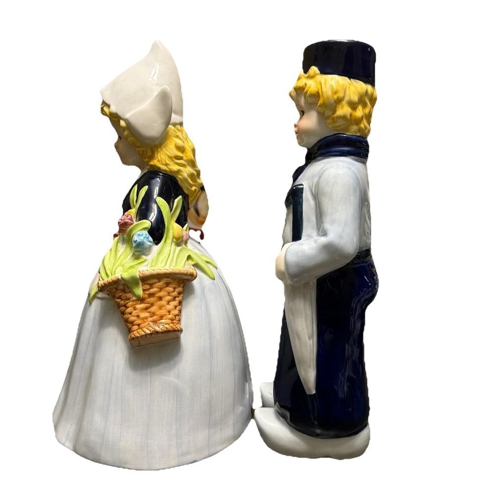 Delft Blue Hand Painted Dutch Girl & Boy Figurines 12" Vintage White & Blue - Picture 3 of 11